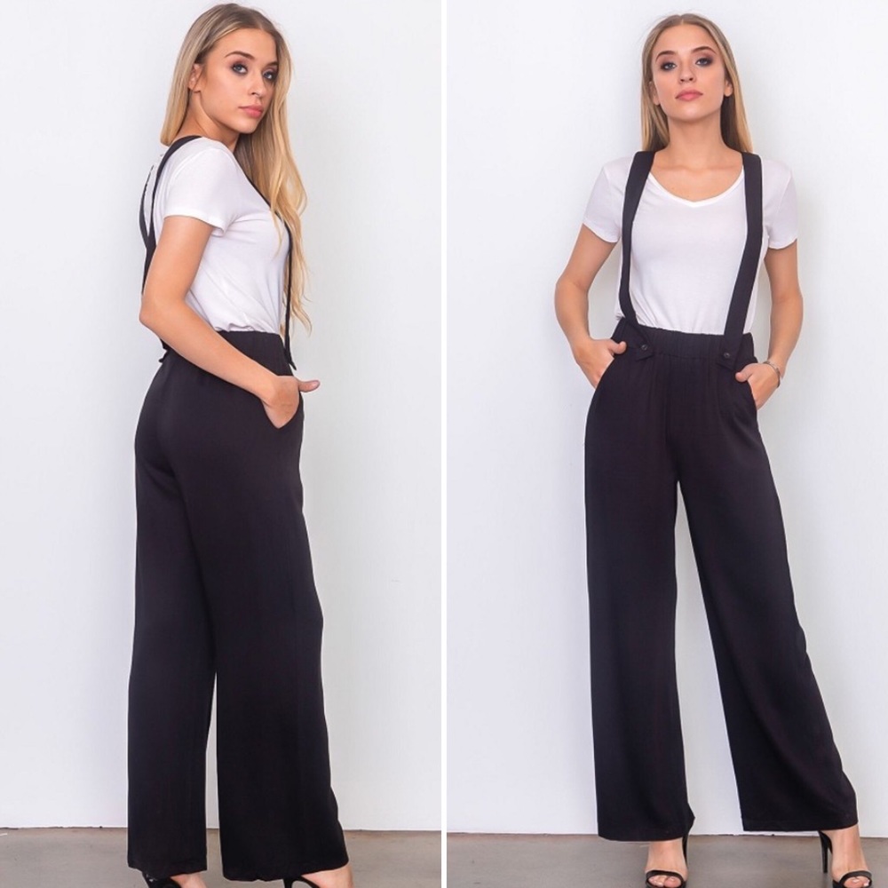 Black Suspender Woven Pants